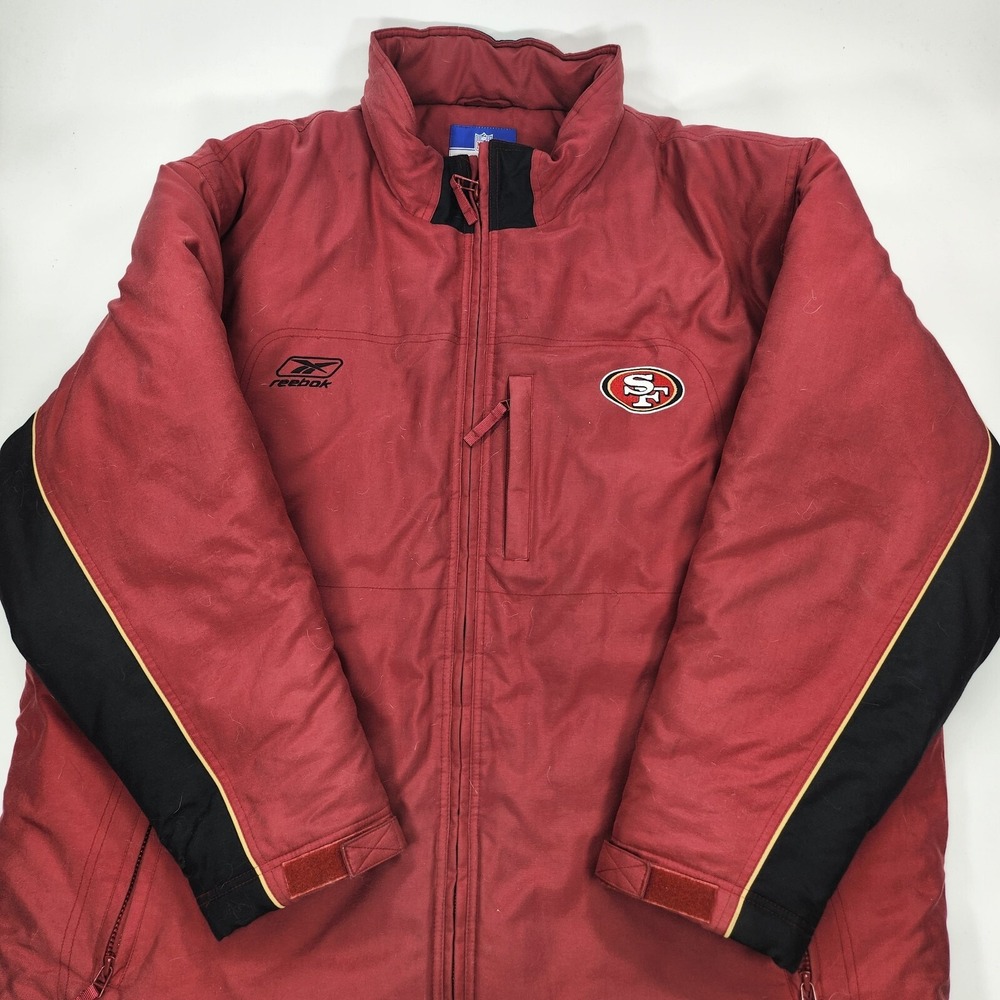 Vintage Reebok San Francisco 49ers NFL On Field Jacket Mens XXL Black Red VTG